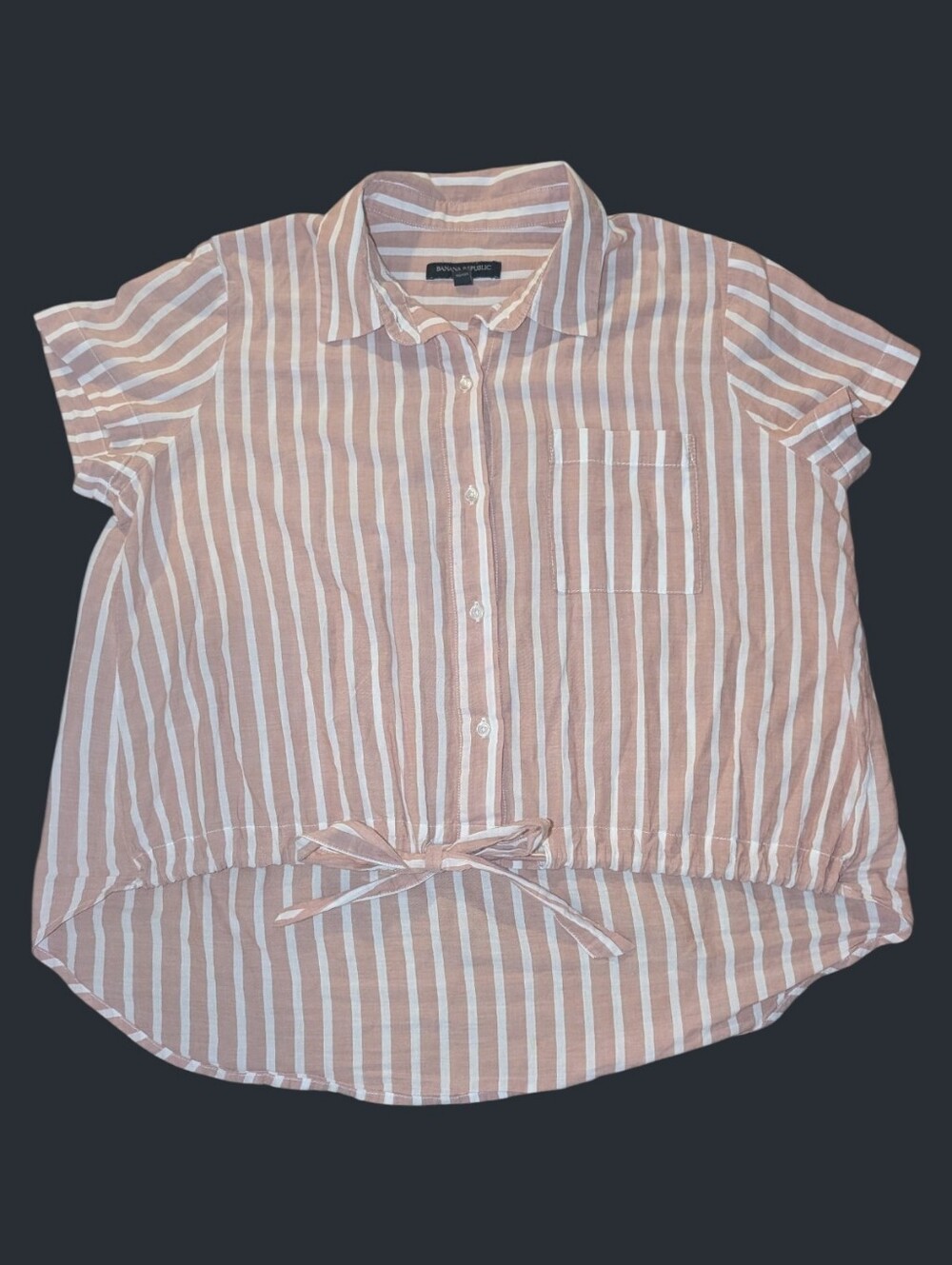 VGUC Banana Republic Striped Button-Front Tie Hem Top - Pink & White Size Medium